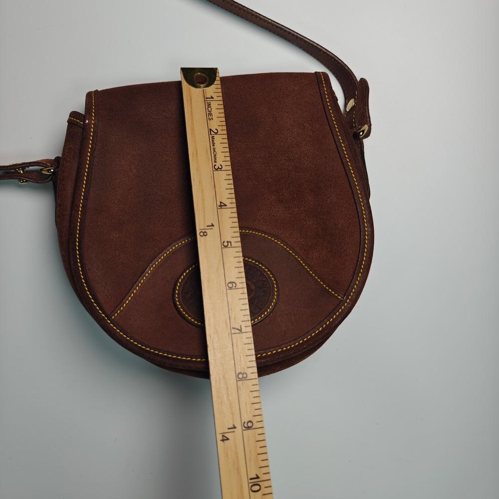 Dooney & Bourke Vintage Suede Leather Crossbody Saddle Bag Brown USA A7 529352